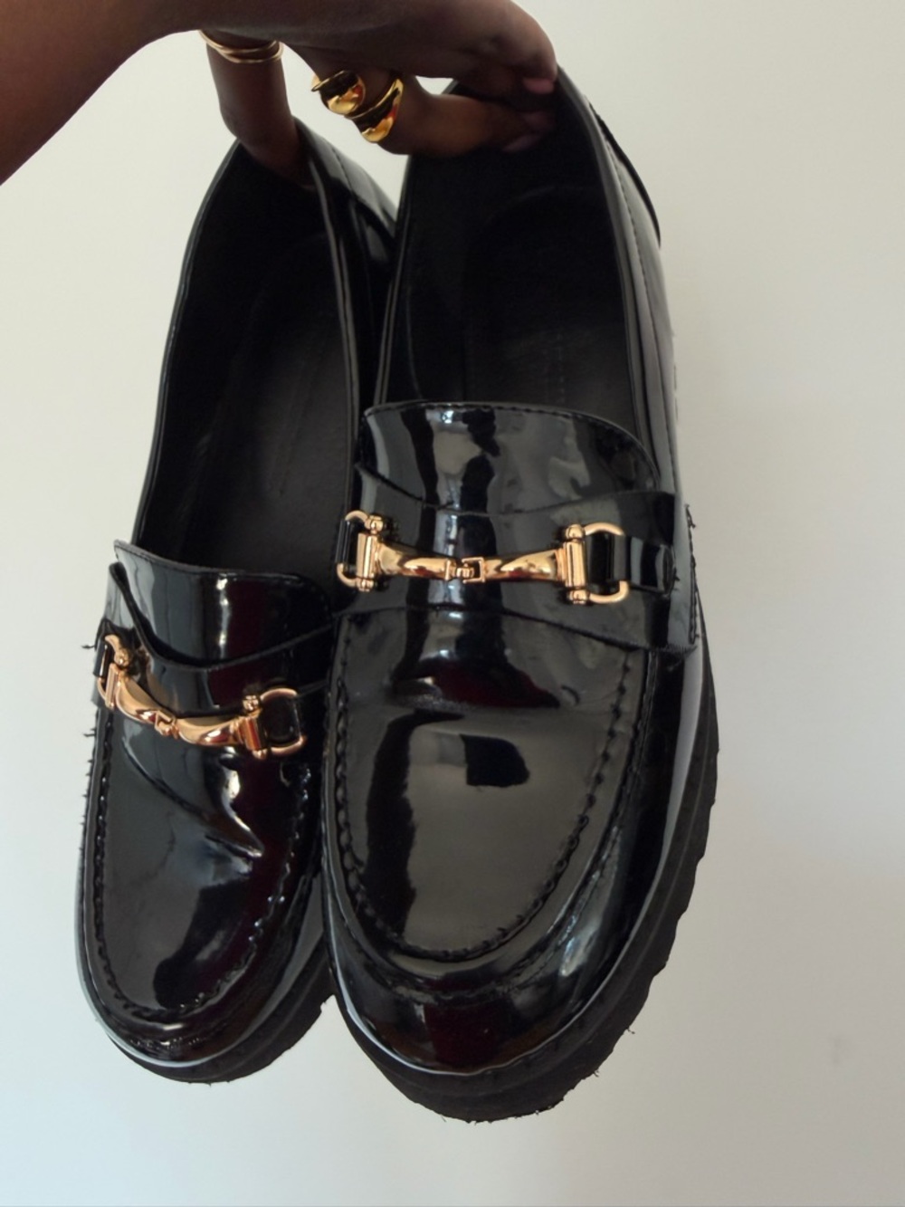 Princess House Black Patent Loafers with Gold Tone Bit
